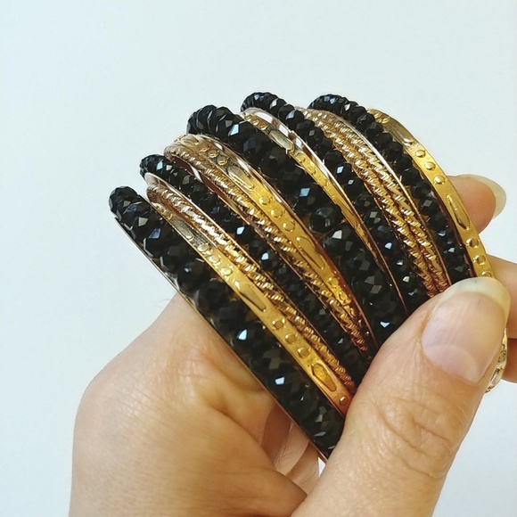 NEW Set of 13 Bracelets Gold Black Beaded Windsor - Picture 2 of 2